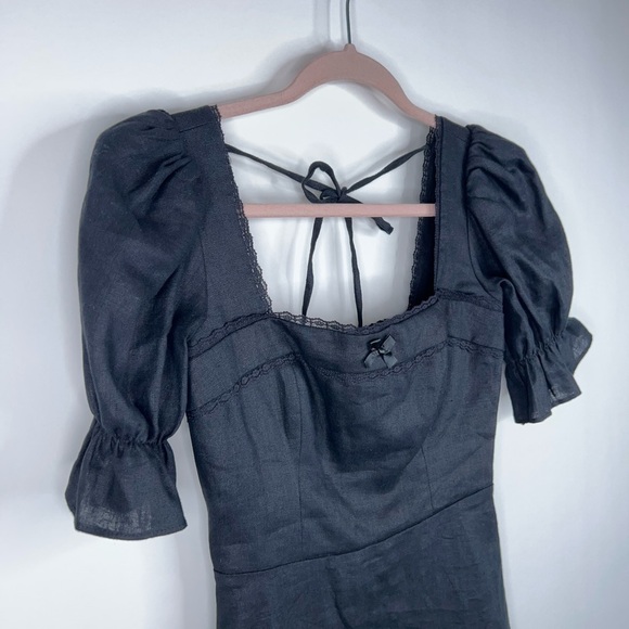 Reformation Evianna Linen Dress Black Square Neck Lace Mini Classic Size 0 - Picture 4 of 13